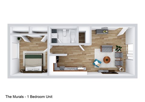 Floor plan for 1 bed, 1 bath, 600 sqft